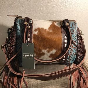 NWT Western Conceal Carry MYRA Genuine Leather & Cowhide Top Handle Fringe Purse